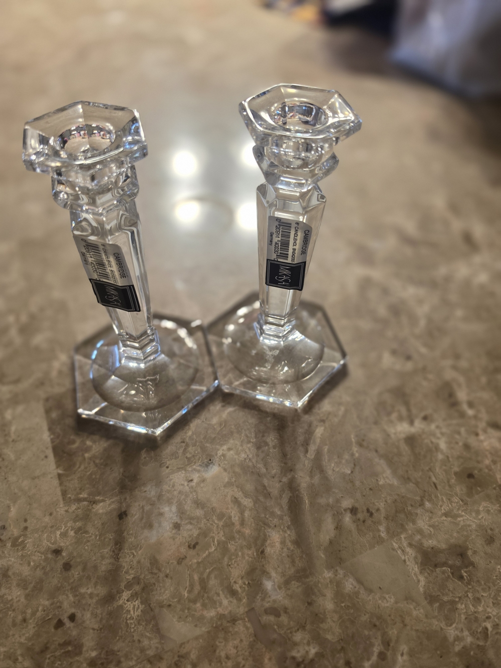 Mikasa Cambridge Clear Hexagonal Crystal Candle Holders - Pair